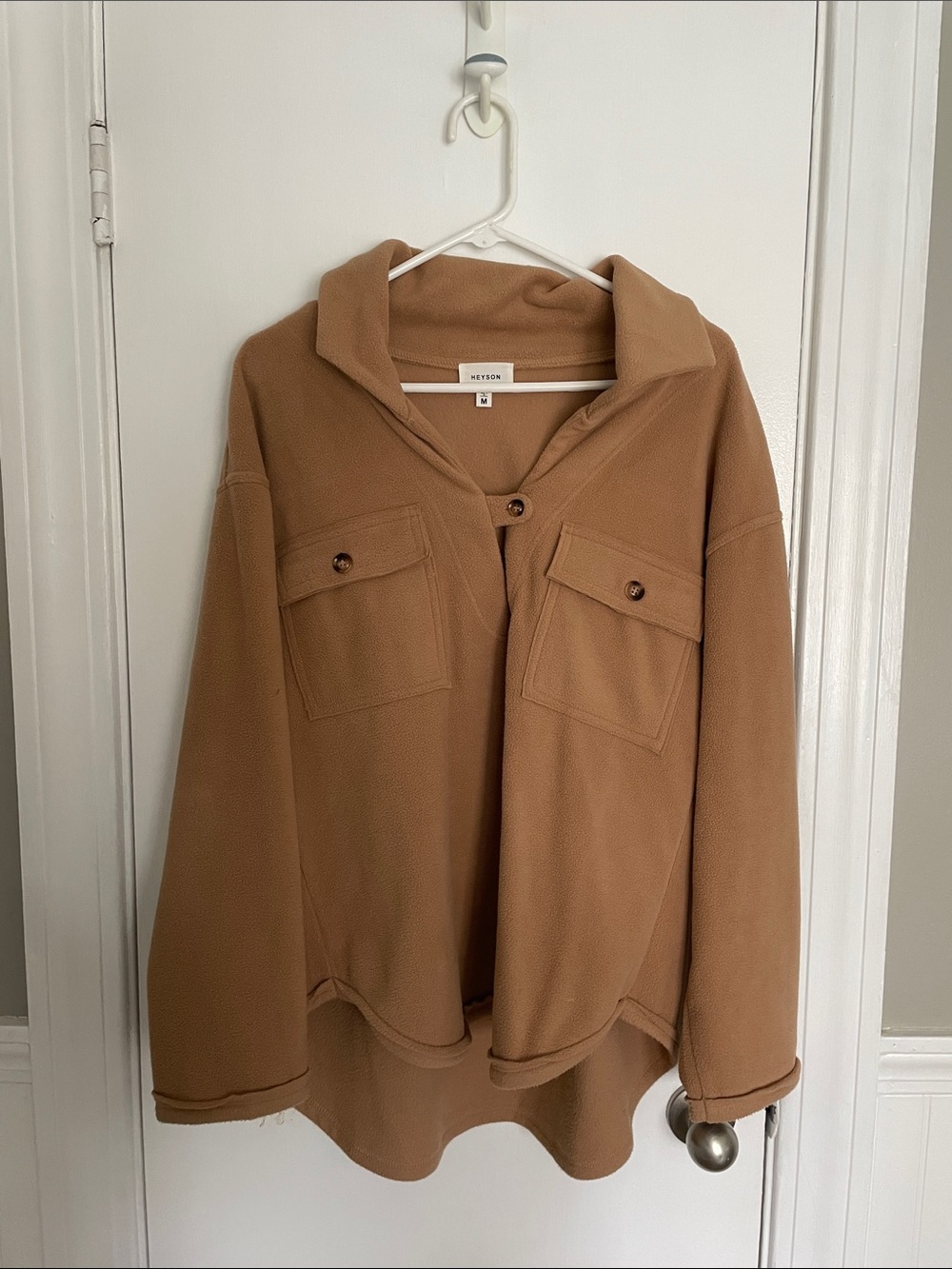 heyson Tan fleece Utility Shacket with Front Pockets